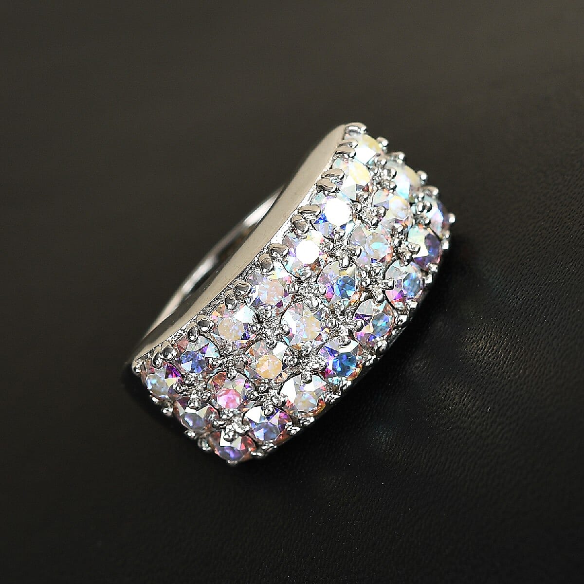 Aurora Borealis Crystal Cluster Ring in Platinum Over Copper (Size 10.0)