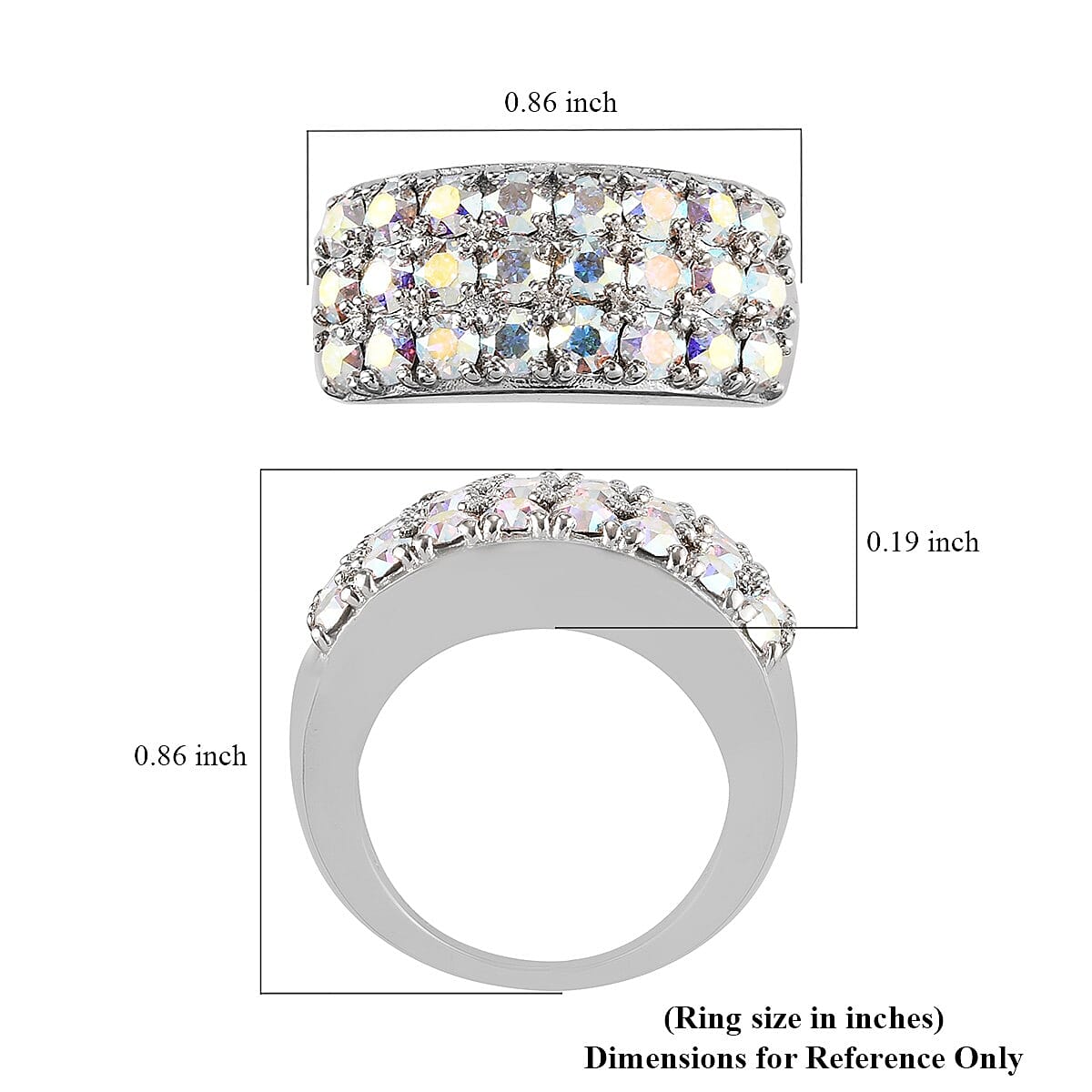 Aurora Borealis Crystal Cluster Ring in Platinum Over Copper (Size 10.0)
