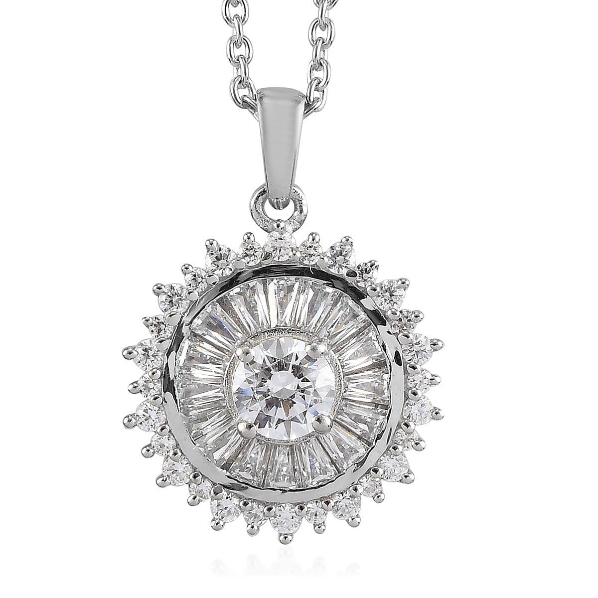 Lustro Stella Made with Finest CZ Floral Pendant Necklace 20 Inches in Platinum Over Sterling Silver 3.35 ctw