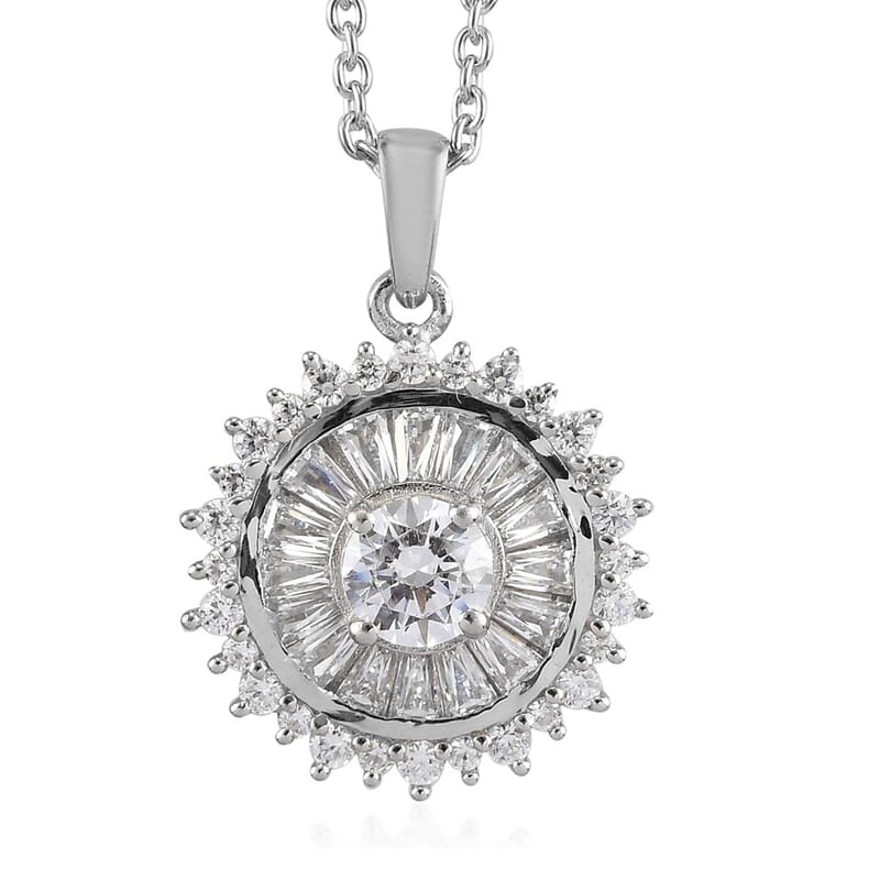 Lustro Stella Made with Finest CZ Floral Pendant Necklace 20 Inches in Platinum Over Sterling Silver 3.35 ctw