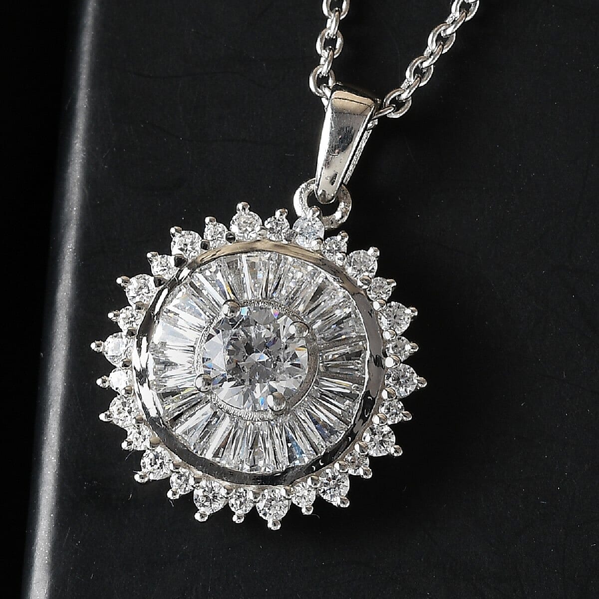 Lustro Stella Made with Finest CZ Floral Pendant Necklace 20 Inches in Platinum Over Sterling Silver 3.35 ctw
