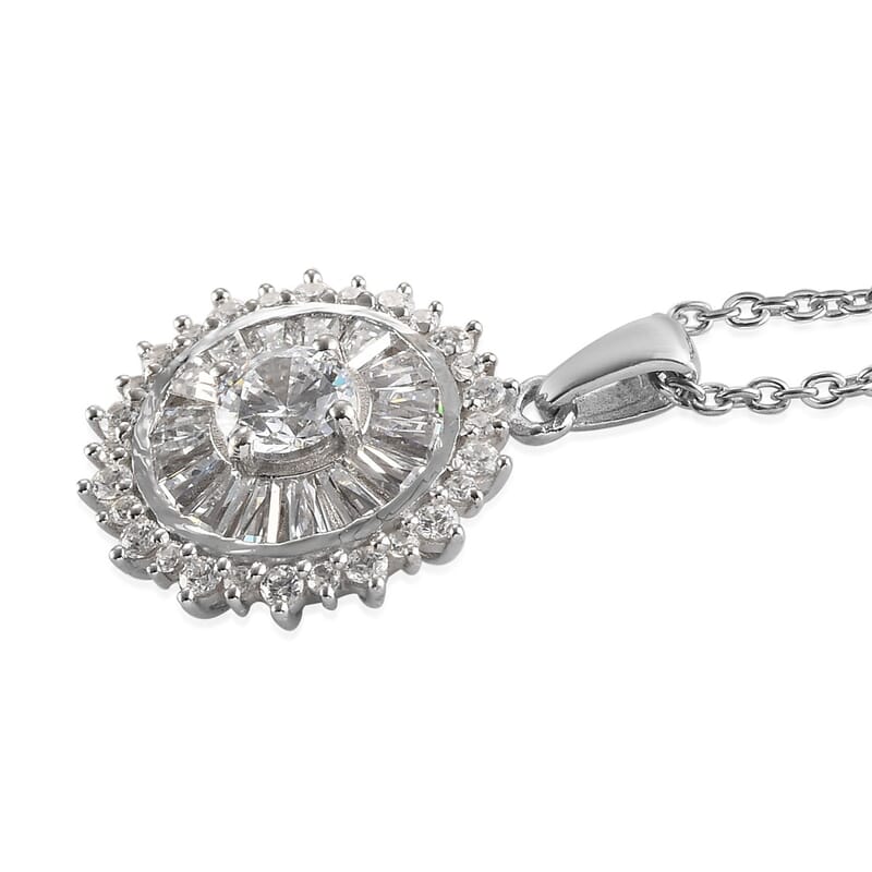 Lustro Stella Made with Finest CZ Floral Pendant Necklace 20 Inches in Platinum Over Sterling Silver 3.35 ctw