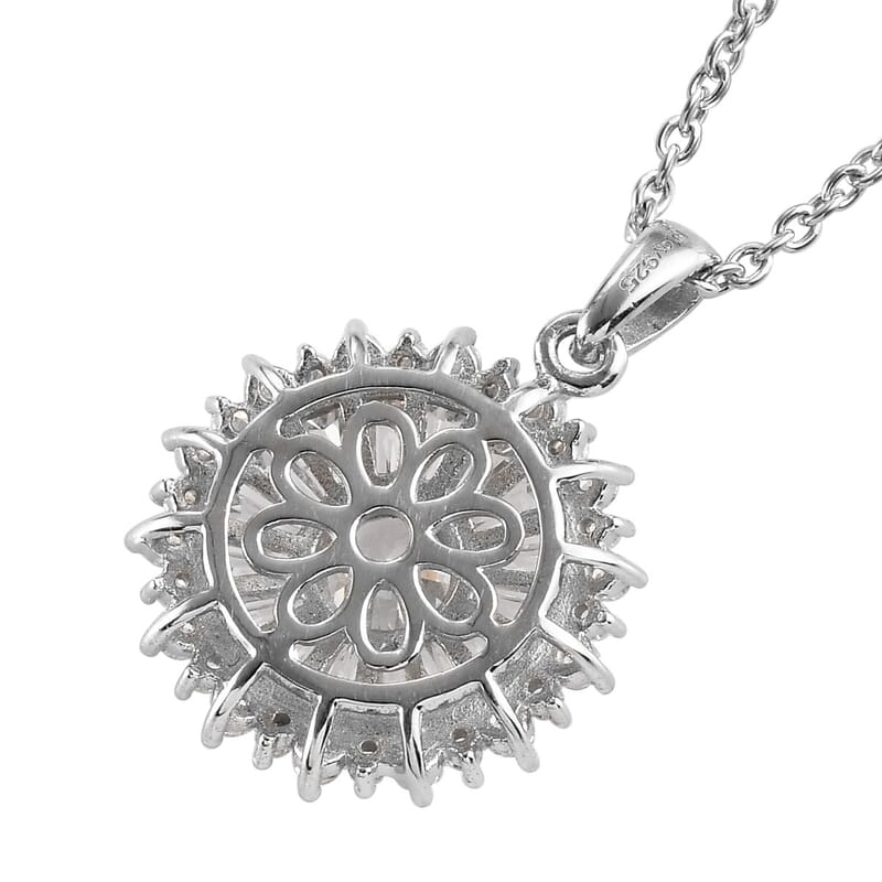 Lustro Stella Made with Finest CZ Floral Pendant Necklace 20 Inches in Platinum Over Sterling Silver 3.35 ctw