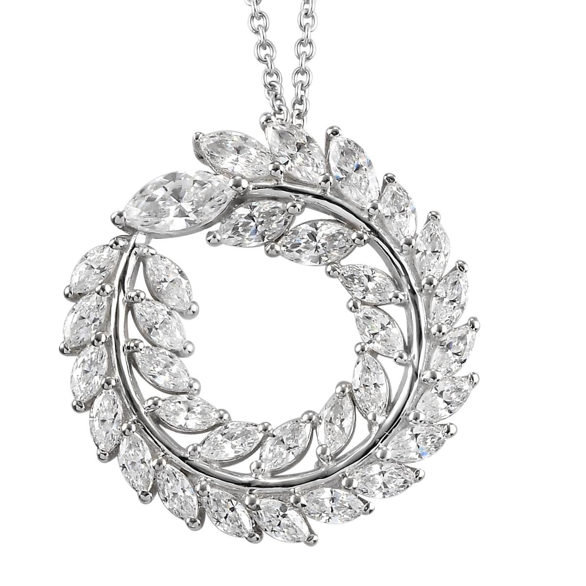 Lustro Stella Made with Finest CZ Wreath Pendant Necklace 20 Inches in Platinum Over Sterling Silver 4.60 ctw image number 0
