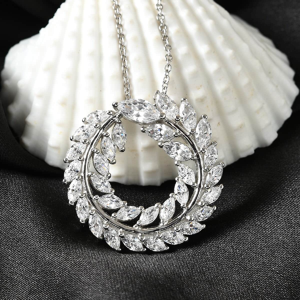 Lustro Stella Made with Finest CZ Wreath Pendant Necklace 20 Inches in Platinum Over Sterling Silver 4.60 ctw image number 1