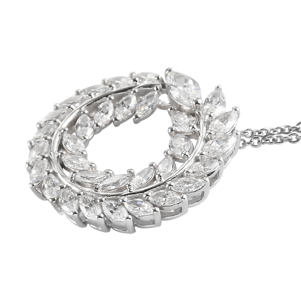 Lustro Stella Made with Finest CZ Wreath Pendant Necklace 20 Inches in Platinum Over Sterling Silver 4.60 ctw image number 3