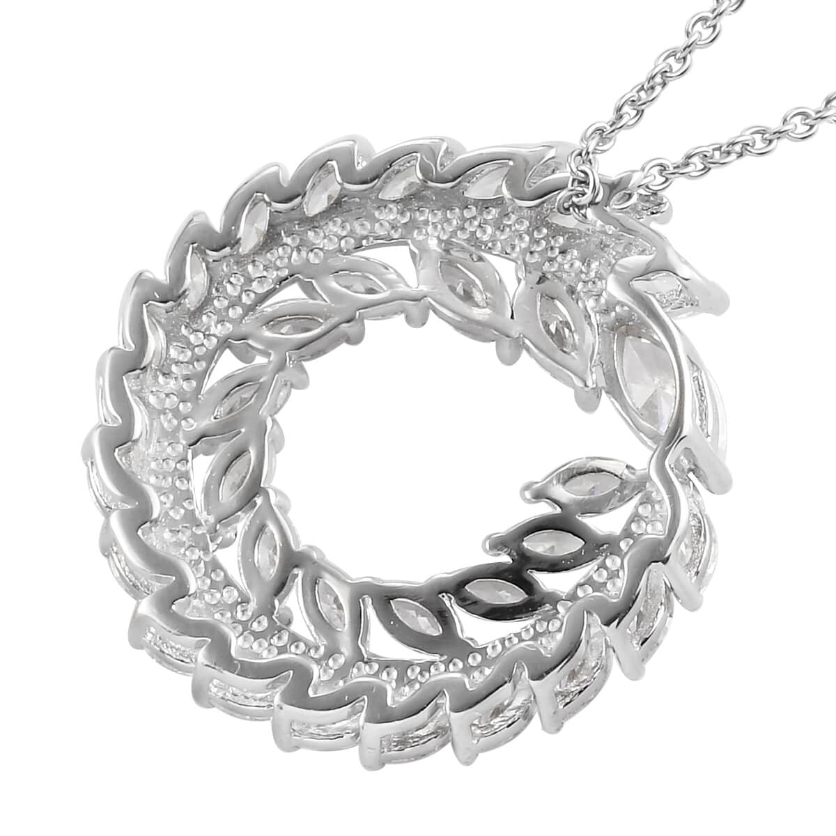 Lustro Stella Made with Finest CZ Wreath Pendant Necklace 20 Inches in Platinum Over Sterling Silver 4.60 ctw image number 4