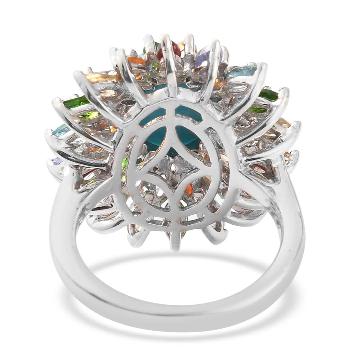 American Natural Sleeping Beauty Turquoise and Multi Gemstone Floral Spray Ring in Platinum Over Sterling Silver (Size 11.0) 5.90 ctw image number 4