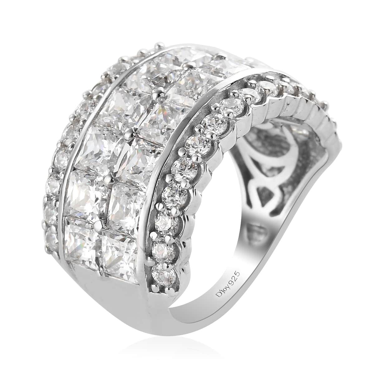 LUSTRO STELLA Made with Finest CZ Half Band Ring in Platinum Over Sterling Silver (Size 7.0) 9.75 ctw image number 3
