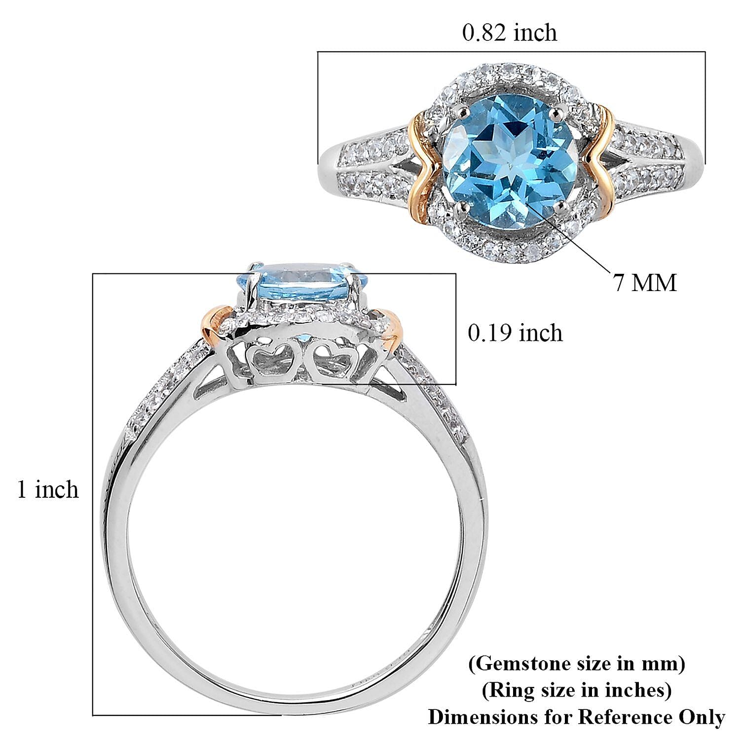 10K Yellow Gold Premium Swiss Blue Topaz and White Zircon Ring in Platinum Over Sterling Silver (Size 10.0) 2.40 ctw