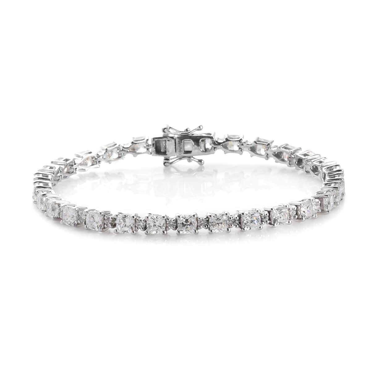 LUSTRO STELLA Made with Finest CZ Line Bracelet in Platinum Over Sterling Silver (7.25 In) 11.95 Grams 18.40 ctw image number 0