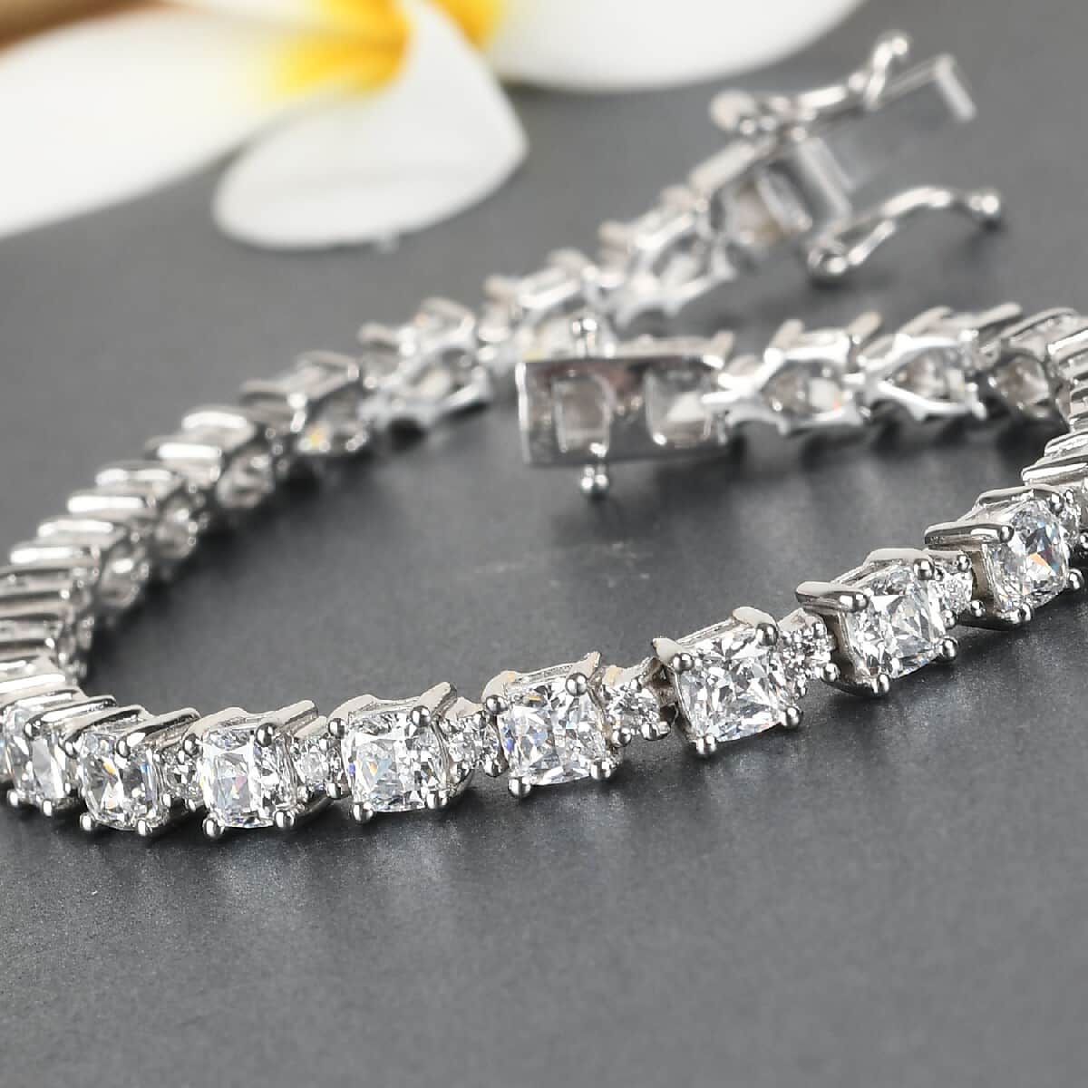 LUSTRO STELLA Made with Finest CZ Line Bracelet in Platinum Over Sterling Silver (7.25 In) 11.95 Grams 18.40 ctw image number 1