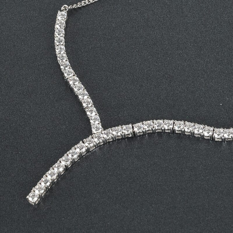 Lustro Stella Made with Finest CZ Fancy Necklace 18 Inches with Extender in Platinum Over Sterling Silver 13.80 ctw