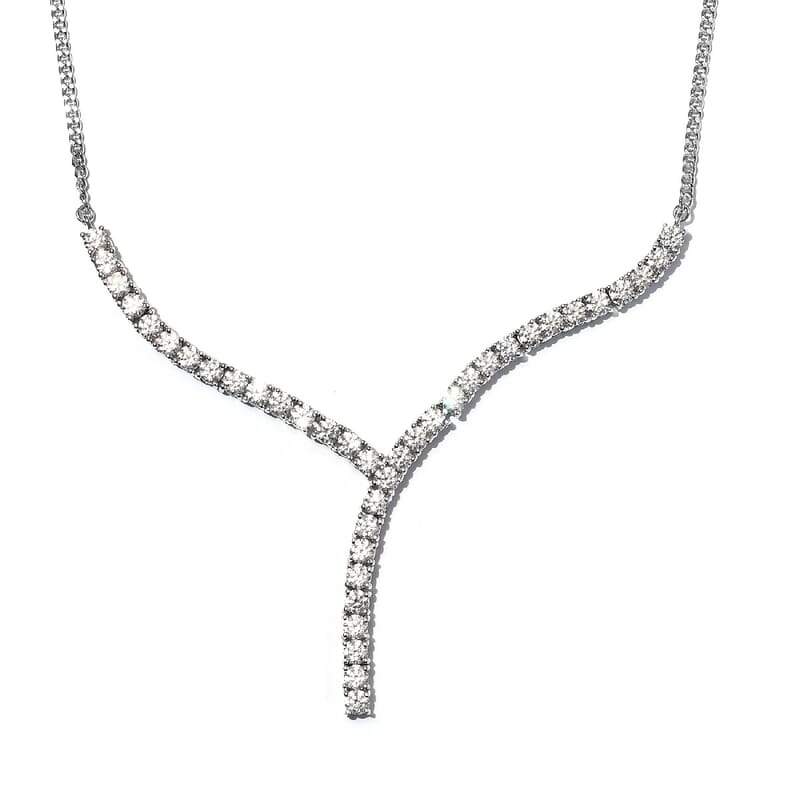 Lustro Stella Made with Finest CZ Fancy Necklace 18 Inches with Extender in Platinum Over Sterling Silver 13.80 ctw