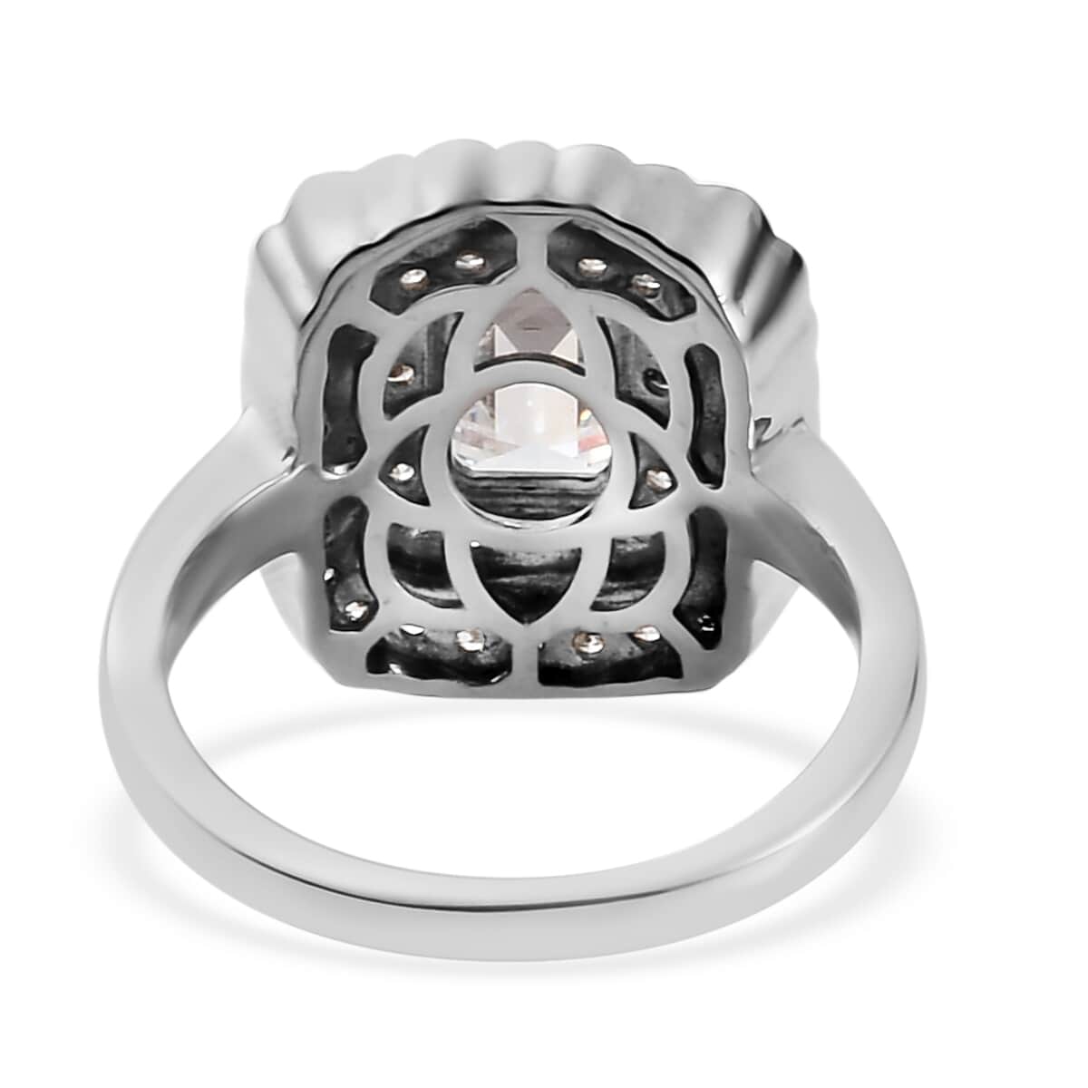 Lustro Stella Made with Finest CZ Cocktail Ring in Platinum Over Sterling Silver (Size 7.0) 2.50 ctw image number 4