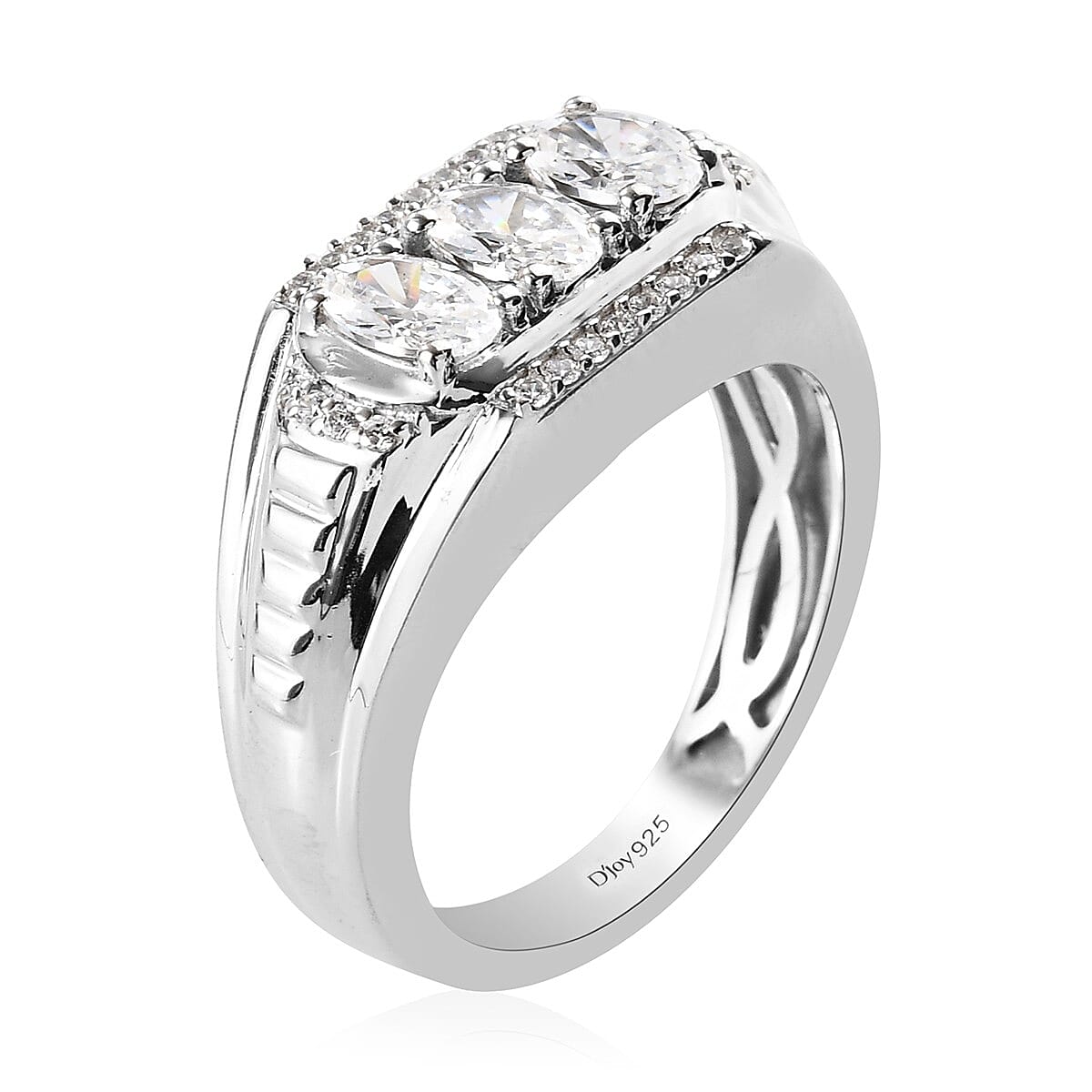 Zirconia Made from SWAROVSKI Platinum Over Sterling Silver 3 Stone Men's Ring (Size 11.0) 7 Grams 2.30 ctw image number 3
