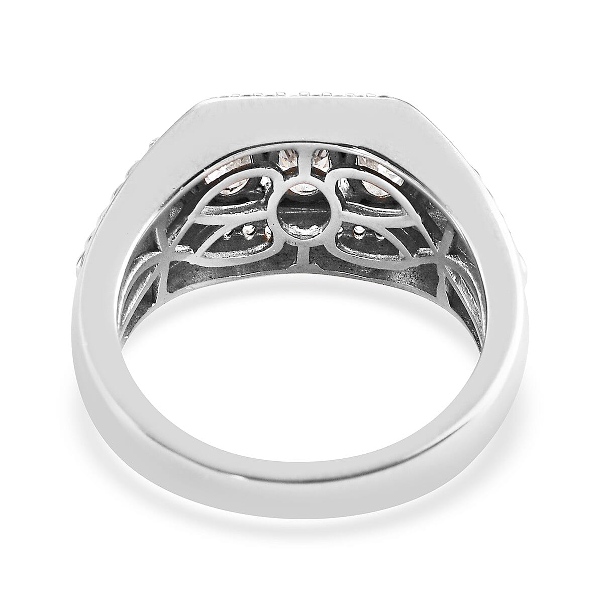 Zirconia Made from SWAROVSKI Platinum Over Sterling Silver 3 Stone Men's Ring (Size 11.0) 7 Grams 2.30 ctw image number 4