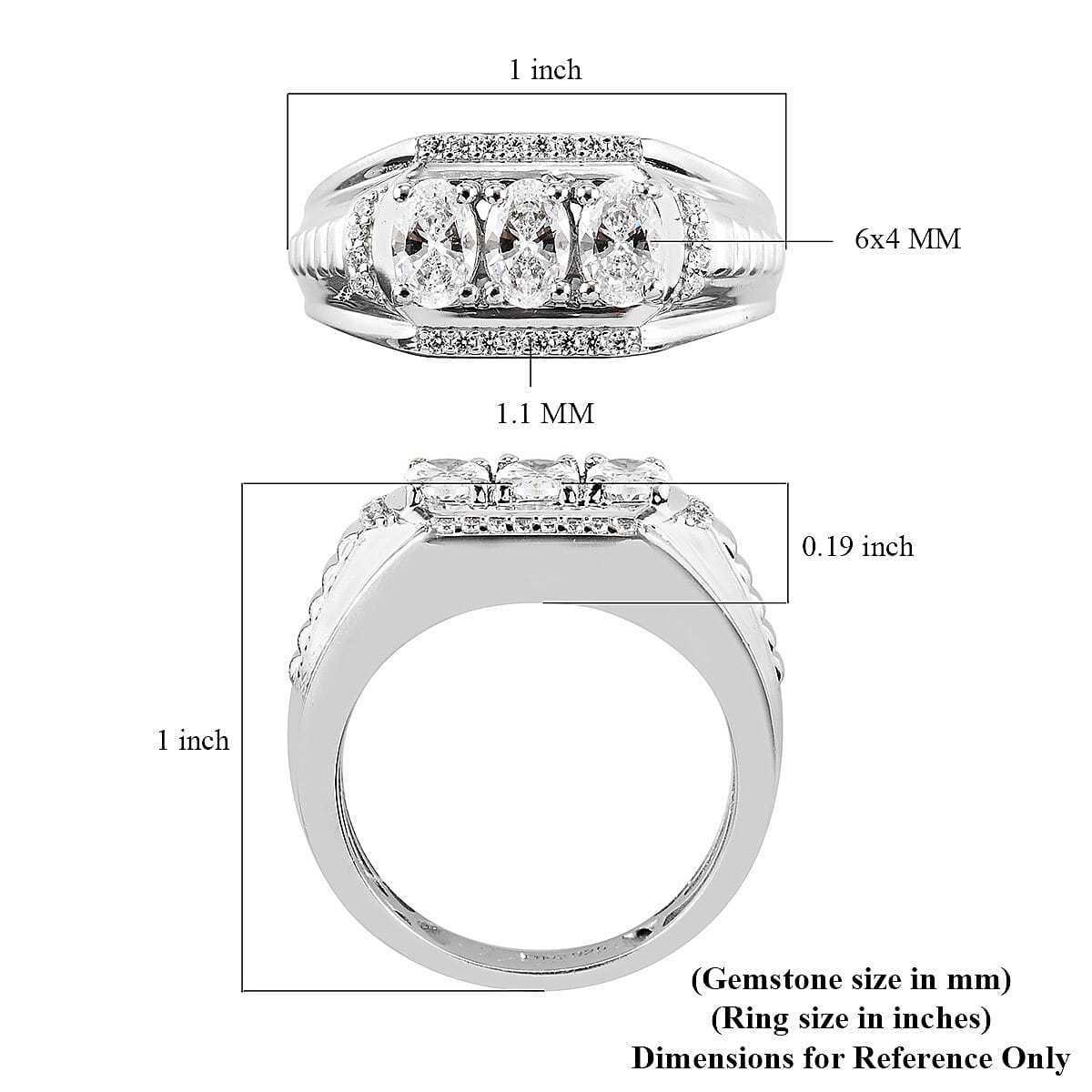 Zirconia Made from SWAROVSKI Platinum Over Sterling Silver 3 Stone Men's Ring (Size 11.0) 7 Grams 2.30 ctw image number 5