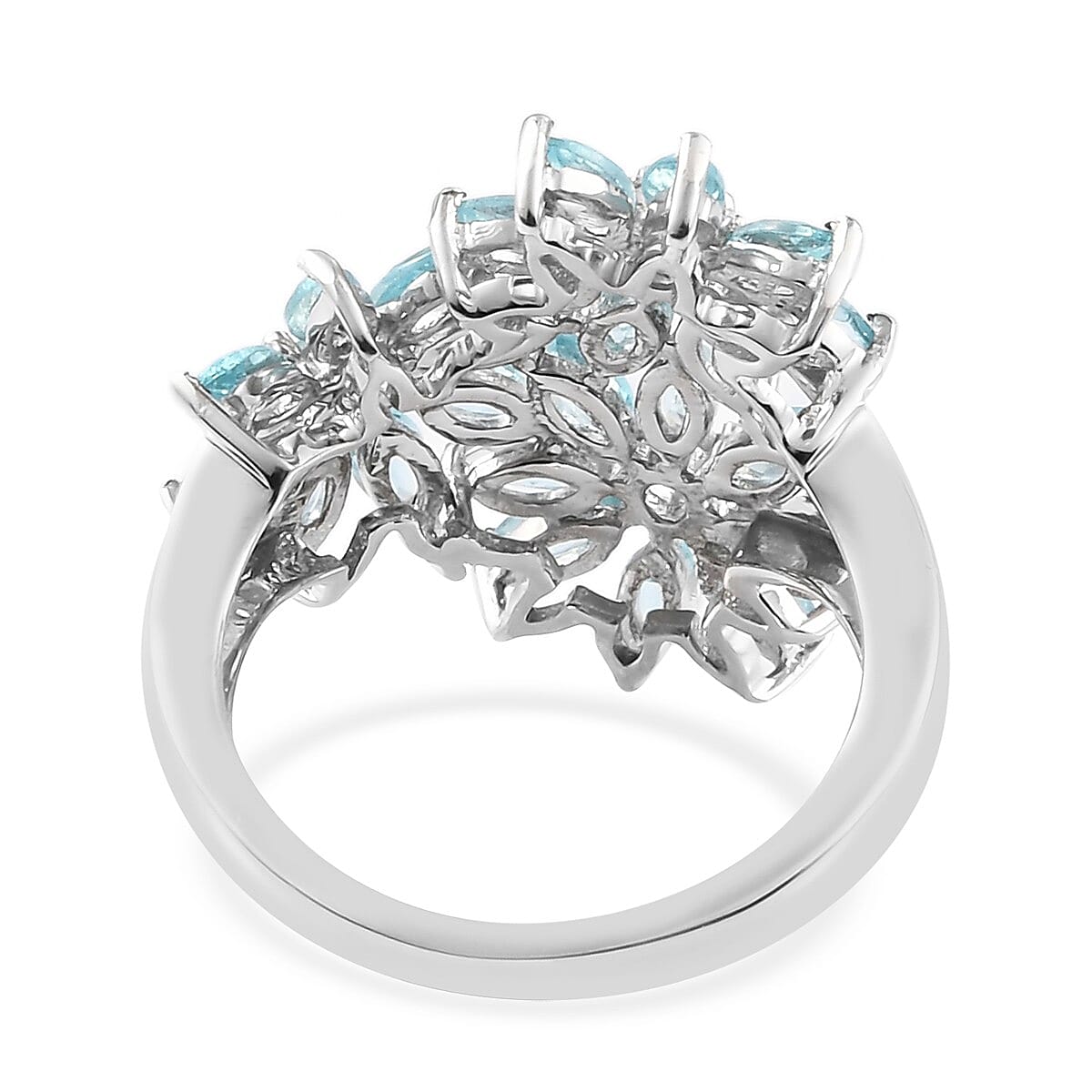 Betroka Blue Apatite Floral Ring in Platinum Over Sterling Silver (Size 10.0) 2.15 ctw