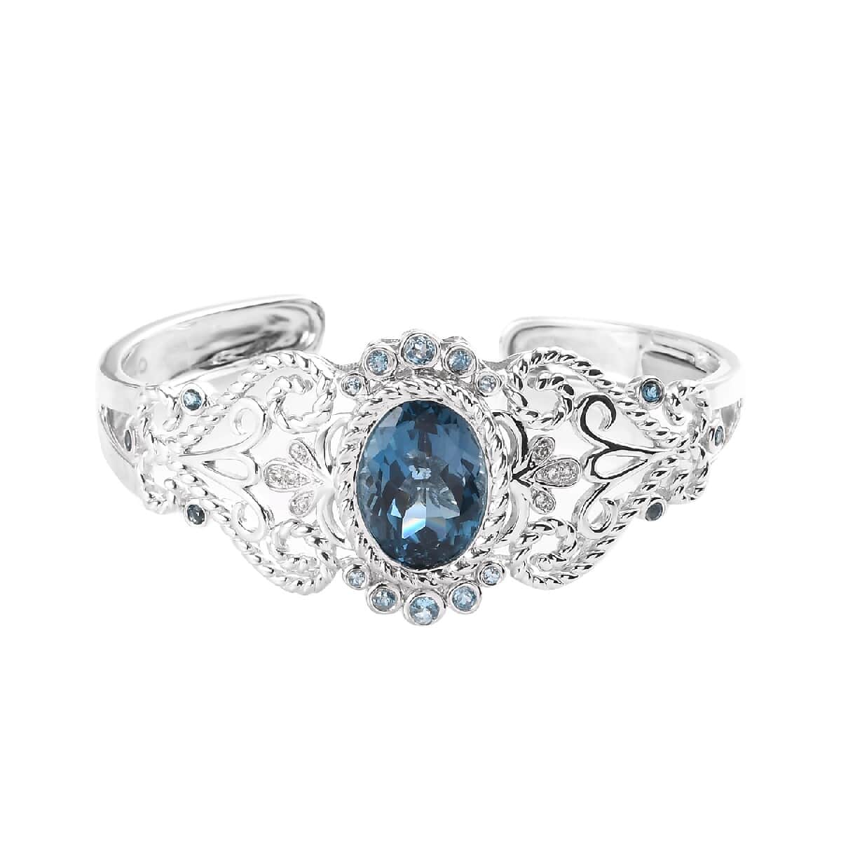London Blue Topaz and Multi Gemstone Cuff Bracelet in Platinum Over Sterling Silver (6.50 In) 16.95 ctw image number 0