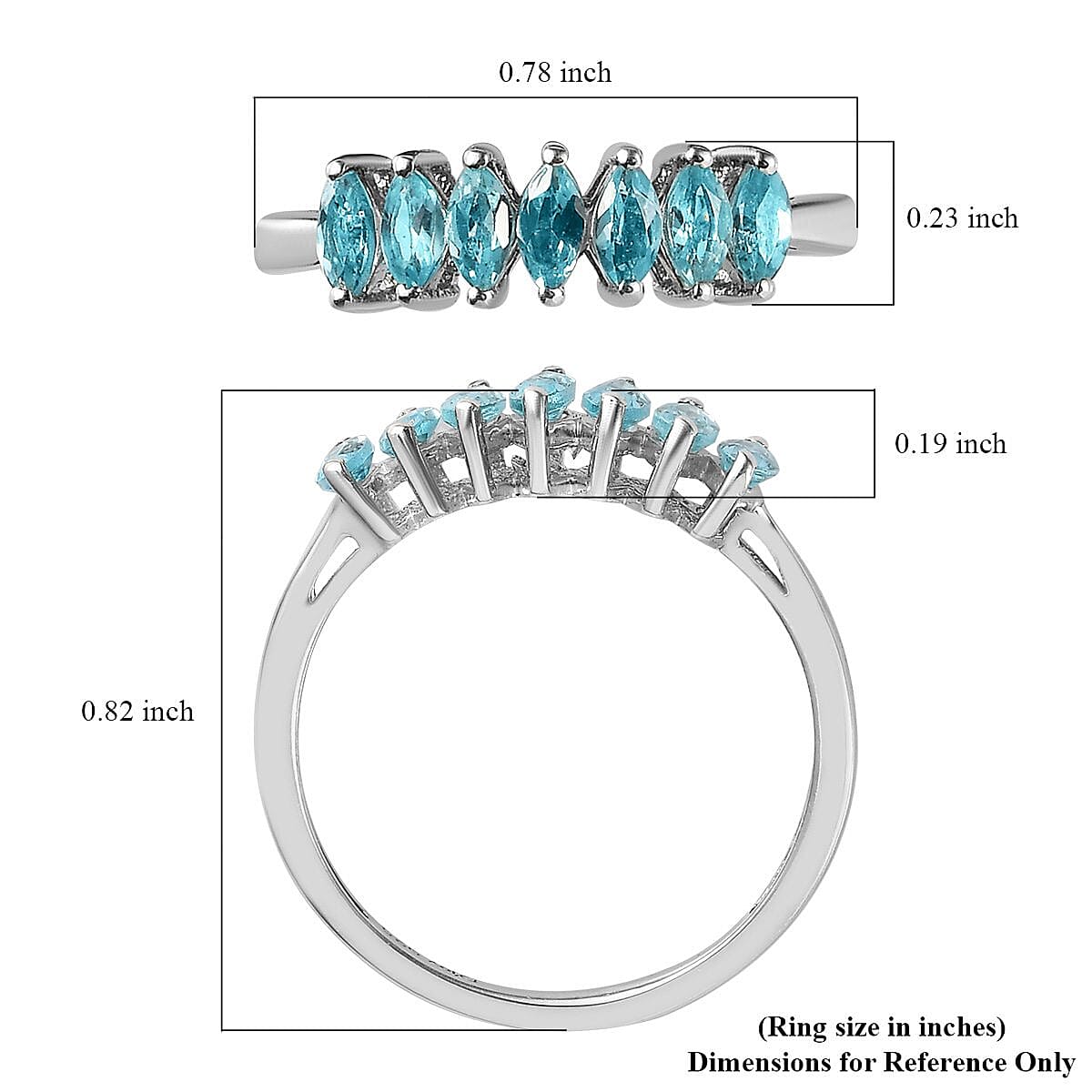 Madagascar Paraiba Apatite 7 Stone Ring in Platinum Over Sterling Silver (Size 10.0) 0.65 ctw