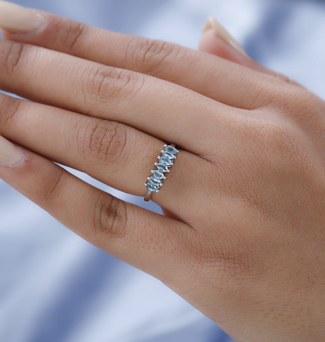 Madagascar Paraiba Apatite 7 Stone Ring in Platinum Over Sterling Silver (Size 6.0) 0.65 ctw image number 2