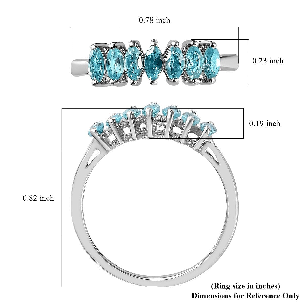 Madagascar Paraiba Apatite 7 Stone Ring in Platinum Over Sterling Silver (Size 8.0) 0.65 ctw image number 5