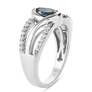 London Blue Topaz and White Zircon 1.14 ctw Ring in Platinum Over Sterling Silver (Size 5.5)