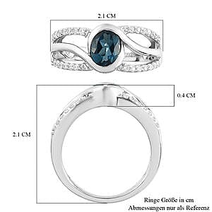 London Blue Topaz and White Zircon 1.14 ctw Ring in Platinum Over Sterling Silver (Size 5.5)