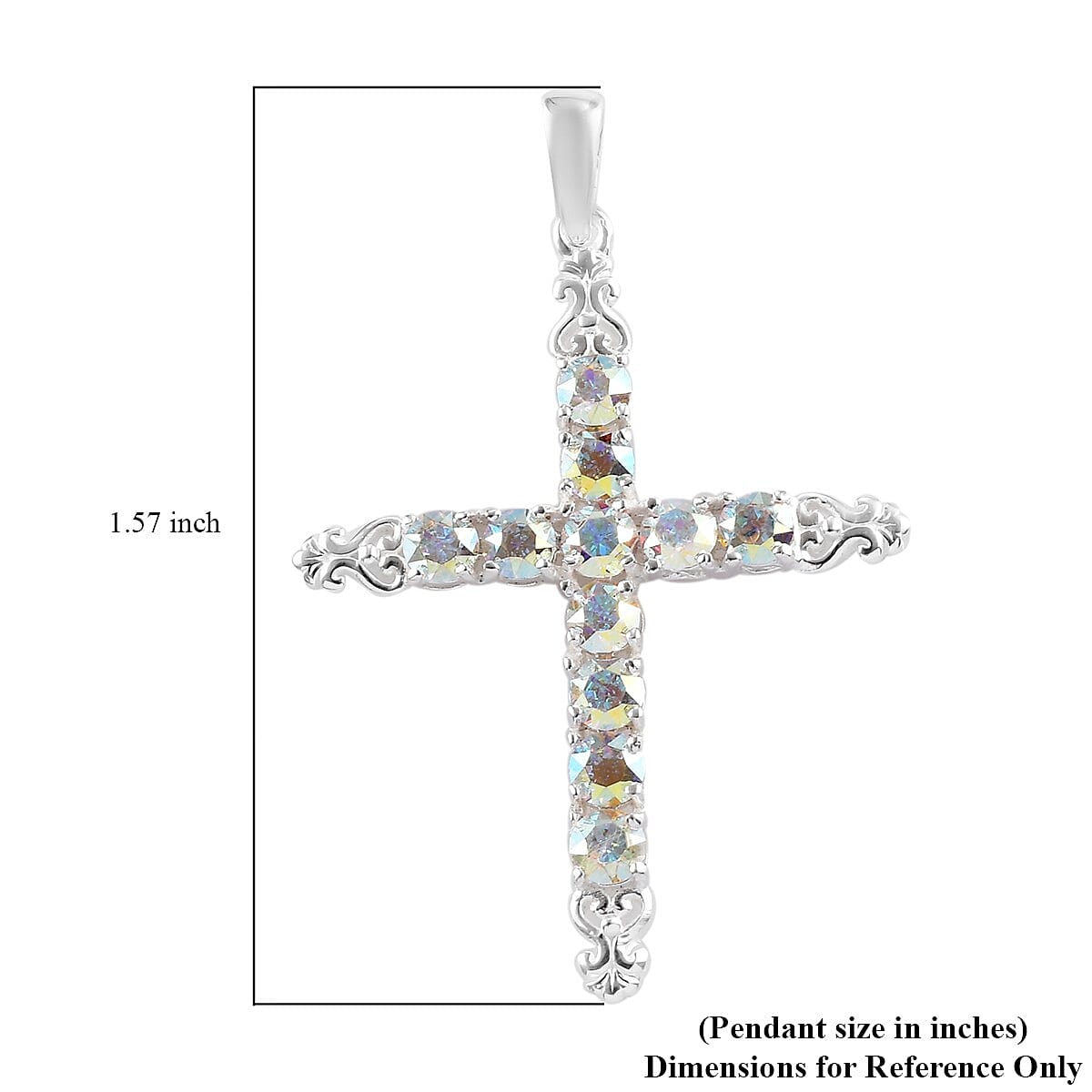 Aurora Borealis Crystal Cross Pendant in Sterling Silver