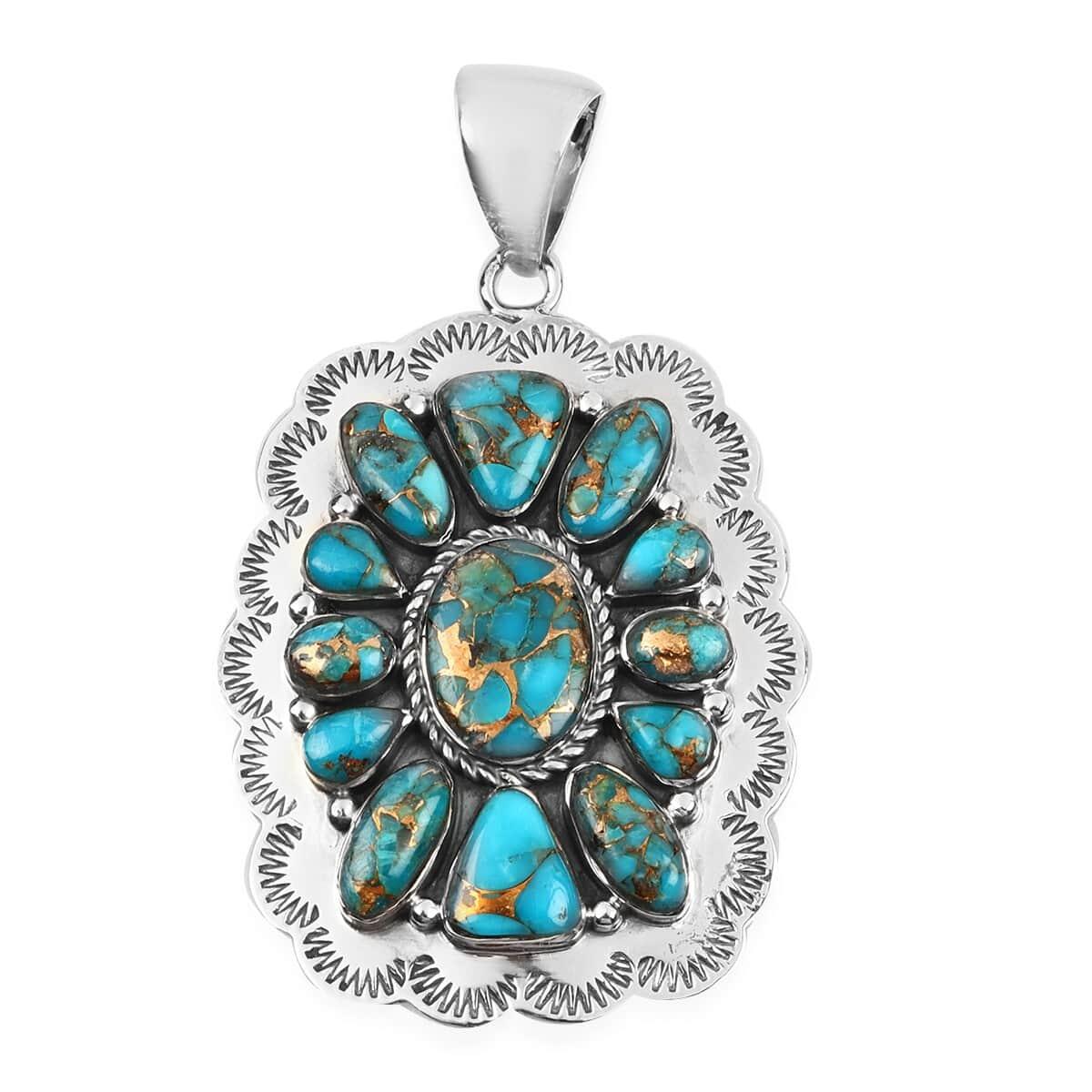 SANTA FE Style Mojave Blue Turquoise Pendant in Platinum Over Sterling Silver 8 Grams 27.50 ctw image number 0