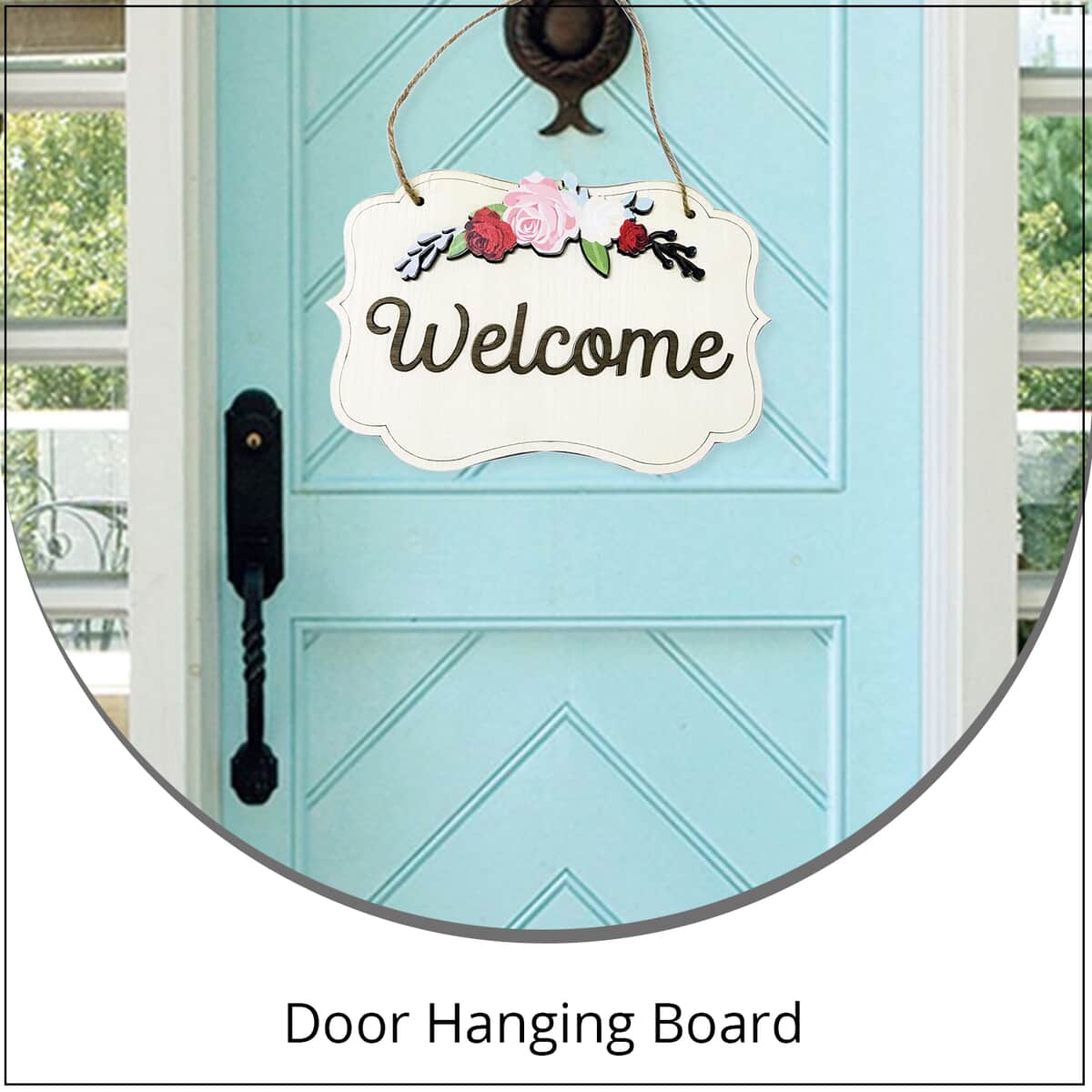 Multi Color Flower Pattern & Printed Welcome Plywood Door Hanging Board (9.84"x6.7") image number 1