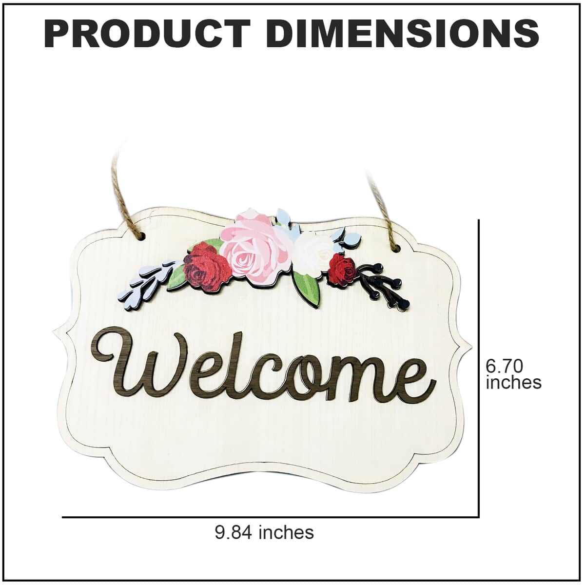 Multi Color Flower Pattern & Printed Welcome Plywood Door Hanging Board (9.84"x6.7") image number 3