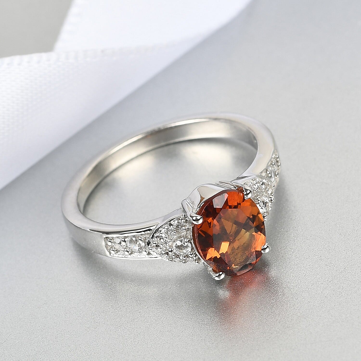 Santa Ana Madeira Citrine and White Zircon 1.00 ctw Ring in Platinum Over Sterling Silver (Size 5.5)