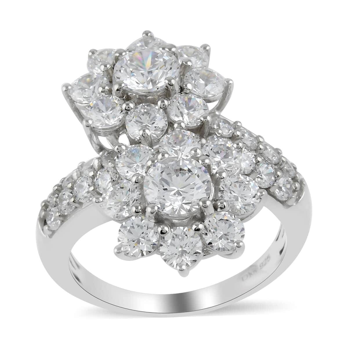 Lustro Stella Made with Finest CZ Bypass Floral Ring in Platinum Over Sterling Silver (Size 7.0) 11.00 ctw image number 0