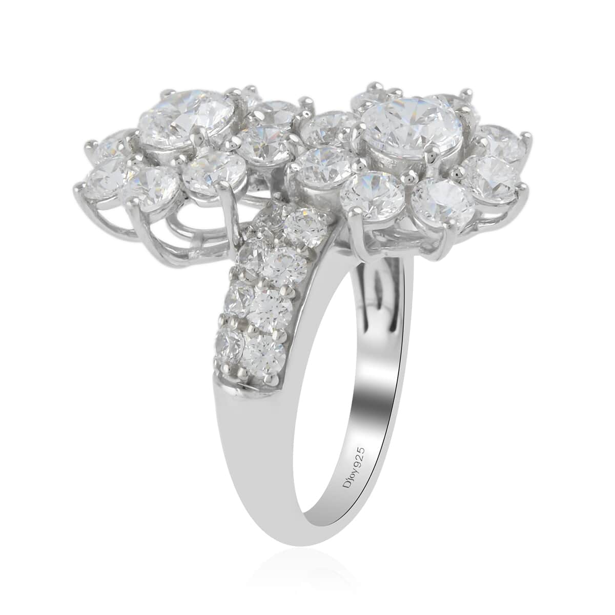 Lustro Stella Made with Finest CZ Bypass Floral Ring in Platinum Over Sterling Silver (Size 7.0) 11.00 ctw image number 2