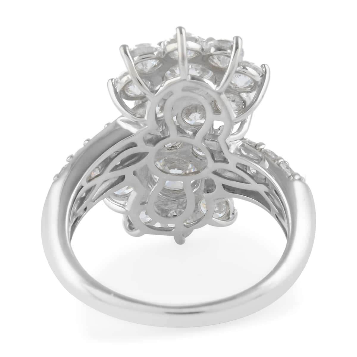 Lustro Stella Made with Finest CZ Bypass Floral Ring in Platinum Over Sterling Silver (Size 7.0) 11.00 ctw image number 3