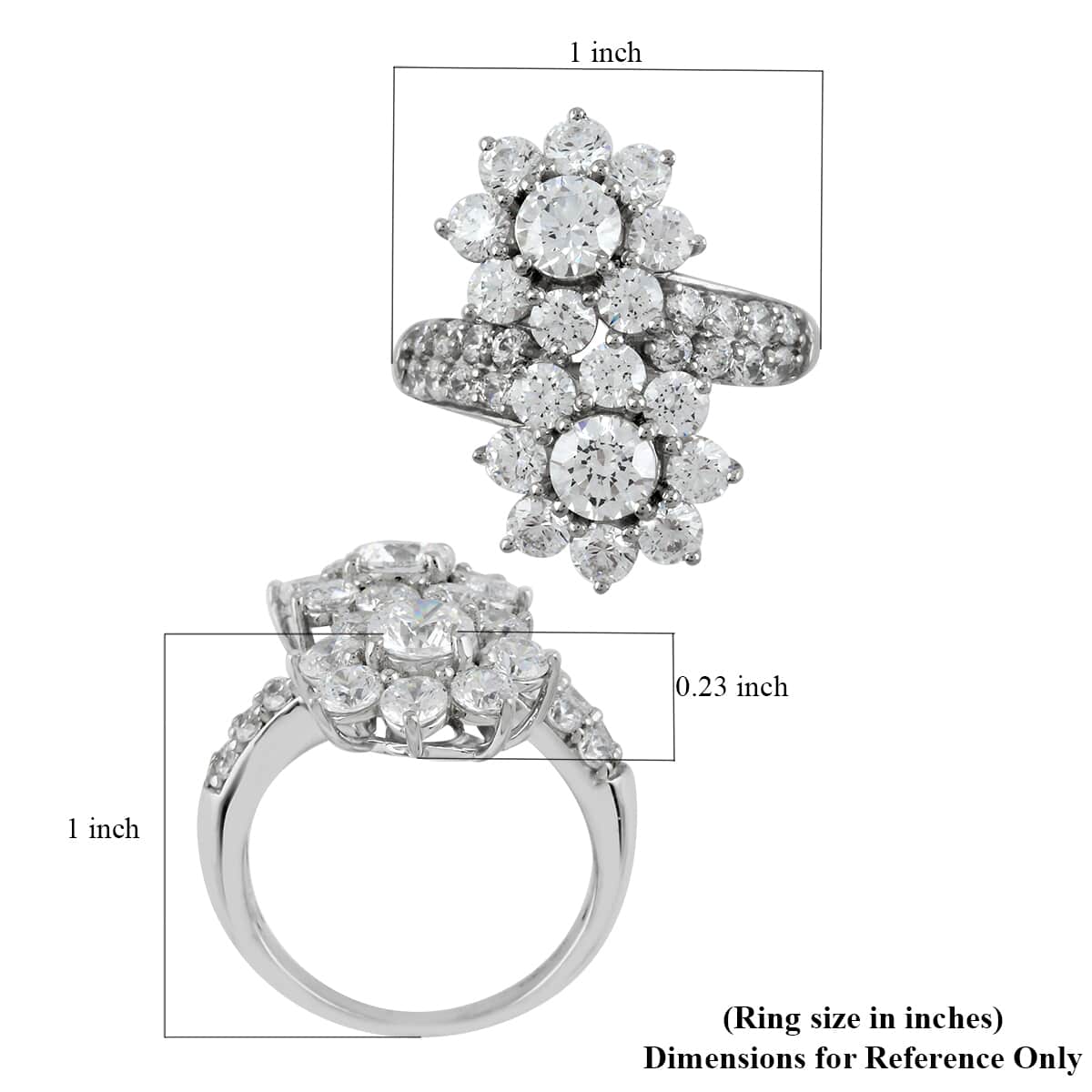 Lustro Stella Made with Finest CZ Bypass Floral Ring in Platinum Over Sterling Silver (Size 7.0) 11.00 ctw image number 4