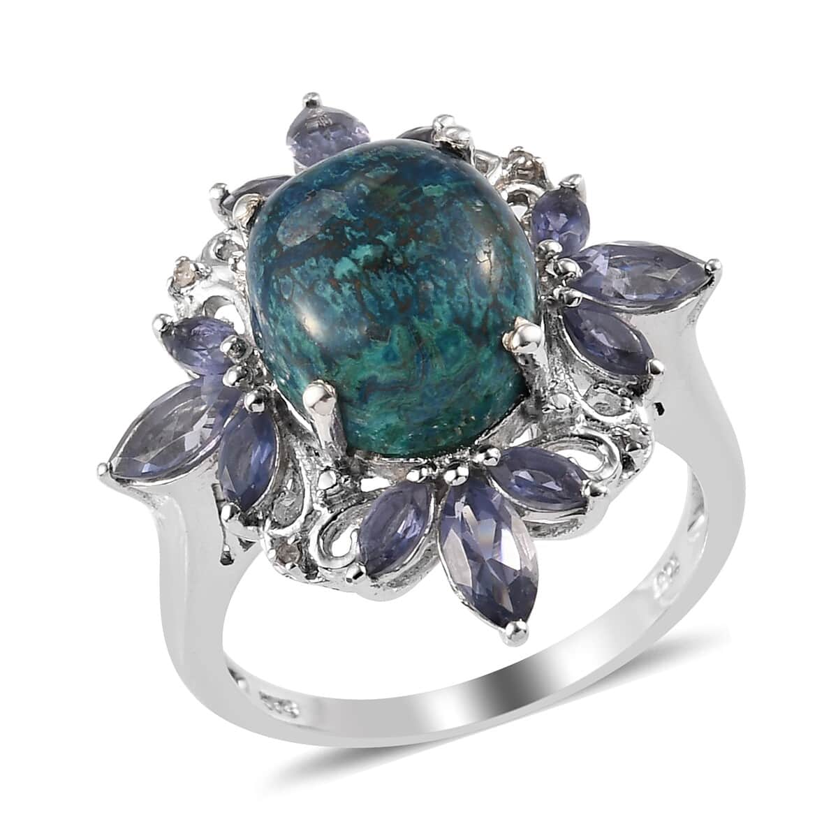 Australian Chrysocolla and Tanzanite Ring in Platinum Over Sterling Silver (Size 9.0) 5.60 ctw image number 0