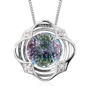 Galatea DavinChi Cut Collection Blue Topaz and Multi Gemstone Pendant Necklace 18 Inches in Rhodium Over Sterling Silver 3.80 ctw