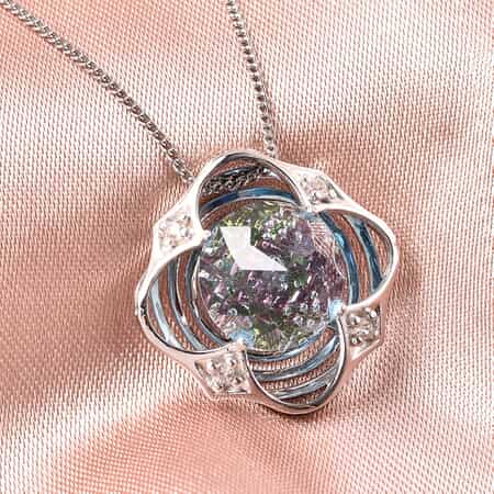 Galatea DavinChi Cut Collection Blue Topaz and Multi Gemstone Pendant Necklace 18 Inches in Rhodium Over Sterling Silver 3.80 ctw image number 1