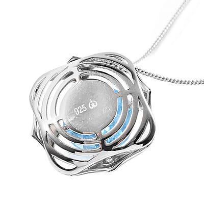 Galatea DavinChi Cut Collection Blue Topaz and Multi Gemstone Pendant Necklace 18 Inches in Rhodium Over Sterling Silver 3.80 ctw