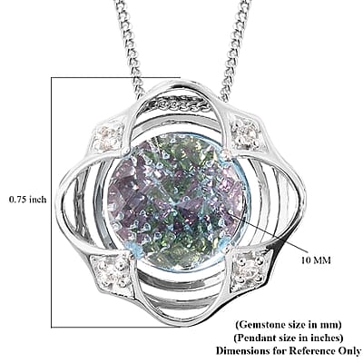 Galatea DavinChi Cut Collection Blue Topaz and Multi Gemstone Pendant Necklace 18 Inches in Rhodium Over Sterling Silver 3.80 ctw