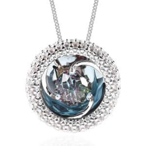 Galatea DavinChi Cut Collection Blue Topaz and Multi Gemstone Pendant Necklace 18 Inches in Rhodium Over Sterling Silver 5.50 ctw