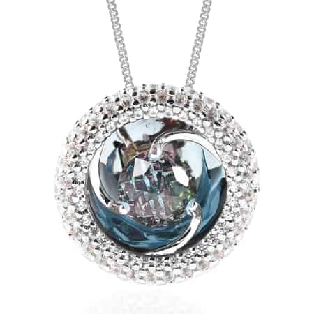 Galatea DavinChi Cut Collection Blue Topaz and Multi Gemstone Pendant Necklace 18 Inches in Rhodium Over Sterling Silver 5.50 ctw image number 0