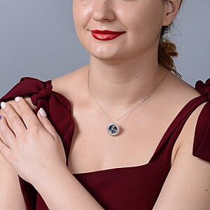 Galatea DavinChi Cut Collection Blue Topaz and Multi Gemstone Pendant Necklace 18 Inches in Rhodium Over Sterling Silver 5.50 ctw