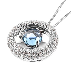 Galatea DavinChi Cut Collection Blue Topaz and Multi Gemstone Pendant Necklace 18 Inches in Rhodium Over Sterling Silver 5.50 ctw