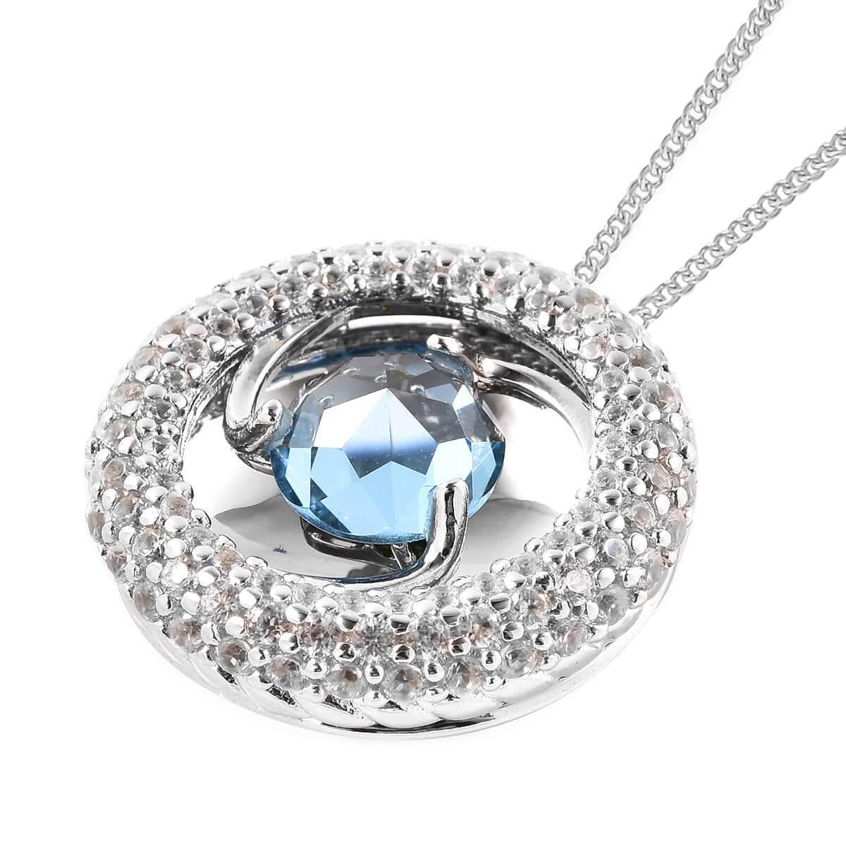 Galatea DavinChi Cut Collection Blue Topaz and Multi Gemstone Pendant Necklace 18 Inches in Rhodium Over Sterling Silver 5.50 ctw image number 3