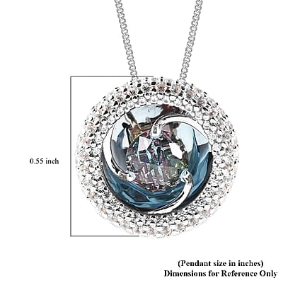 Galatea DavinChi Cut Collection Blue Topaz and Multi Gemstone Pendant Necklace 18 Inches in Rhodium Over Sterling Silver 5.50 ctw