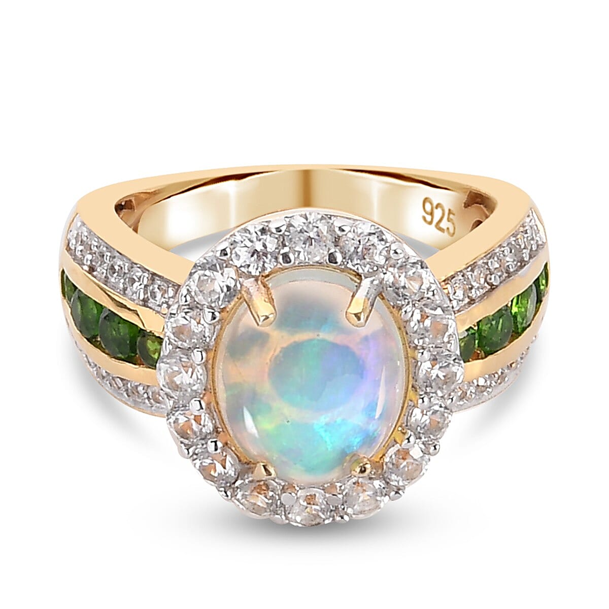 Ethiopian Welo Opal and Multi Gemstone 2.96 ctw Ring in Vermeil Yellow Gold Over Sterling Silver (Size 5.5)